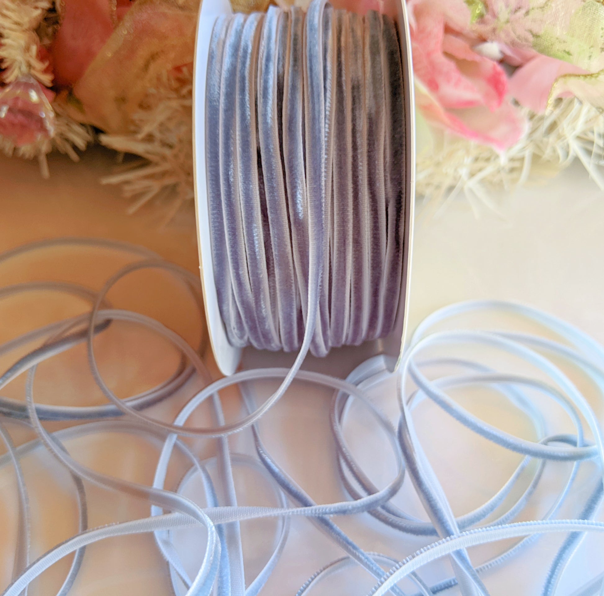 Slate Blue Velvet String Ribbon - 1/8 inch - 1 Yard - Sugar Pink Boutique