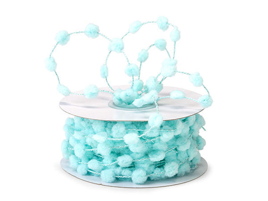 Pom Pom Wired Cord Trim- Aqua Blue - 1/2 inch ball - 1 Yard - Sugar Pink Boutique