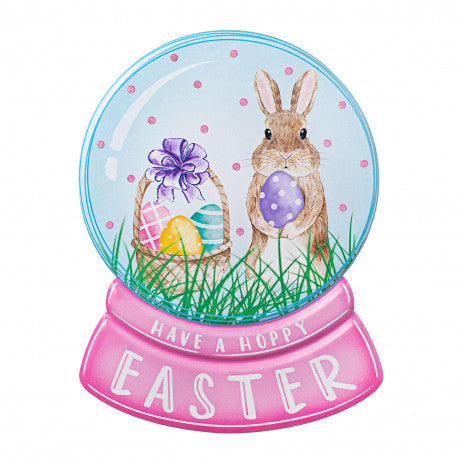 12" Metal Embossed Sign: Easter Snow Globe Wreath Decoration - Sugar Pink Boutique