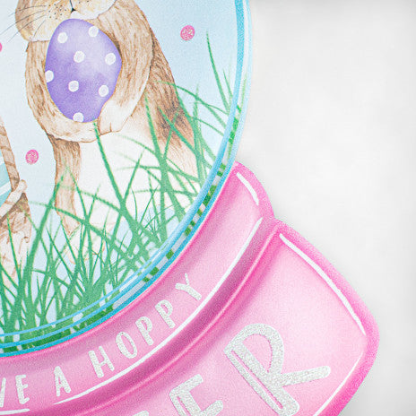 12" Metal Embossed Sign: Easter Snow Globe Wreath Decoration - Sugar Pink Boutique
