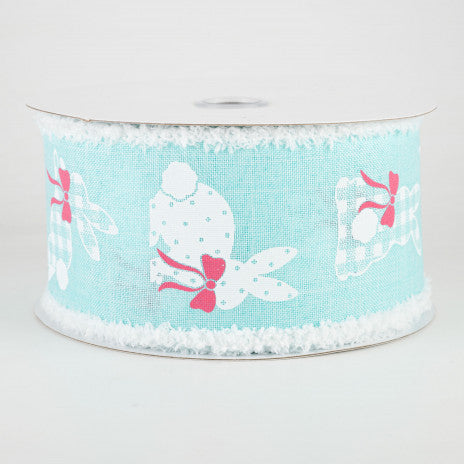 2 1/2" Bunnies Fuzzy Edge Wired Ribbon: Ice Blue - 1 Yard - Sugar Pink Boutique