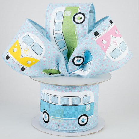2 1/2 " Vintage Bus Wired Ribbon: Pale Blue - 1 Yard - Sugar Pink Boutique