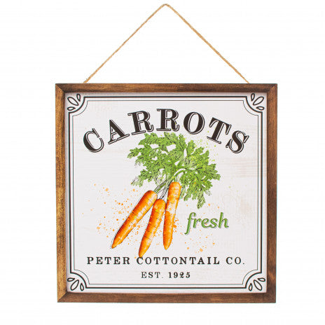10" Square Wooden Sign: Peter Cottontail Carrots Wreath Decoration - Sugar Pink Boutique