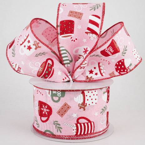 2 1/2 " Hot Cocoa Wired Ribbon: Light Pink - 1 Yard - Sugar Pink Boutique