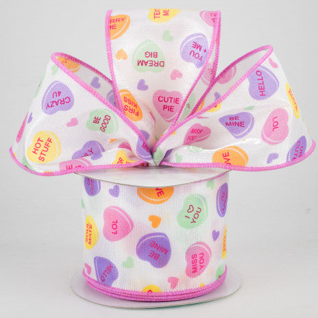 2 1/2" Conversation Candy Hearts Wired Ribbon - 1 Yard - Sugar Pink Boutique