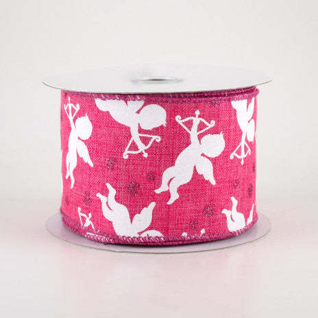 2 1/2 " Cupid Glitter Hearts Wired Ribbon: Hot Pink - 1 Yard