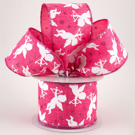 2 1/2 " Cupid Glitter Hearts Wired Ribbon: Hot Pink - 1 Yard - Sugar Pink Boutique