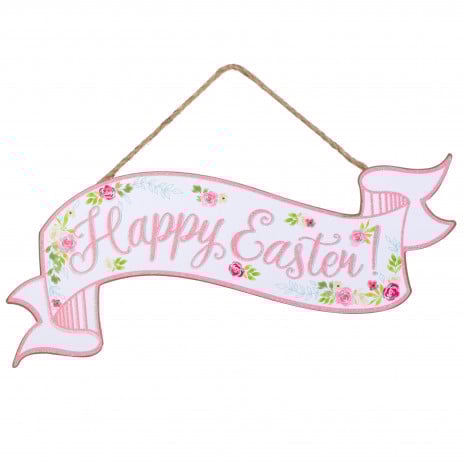 15" Wooden Sign: Happy Easter Banner Wreath Decoration - Sugar Pink Boutique