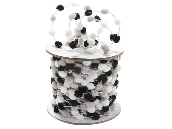 Pom Pom Wired Cord Trim- Black, White & Gray- 1/2 inch ball - 1 Yard - Sugar Pink Boutique