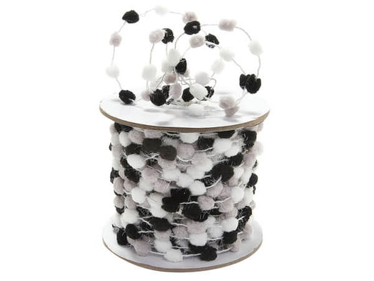 Pom Pom Wired Cord Trim- Black, White & Gray- 1/2 inch ball - 1 Yard - Sugar Pink Boutique