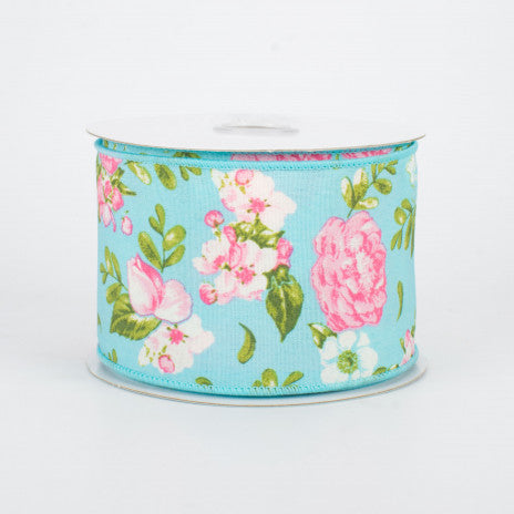2 1/2 Rose Floral Wired Ribbon: Blue - 1 Yard – Sugar Pink Boutique