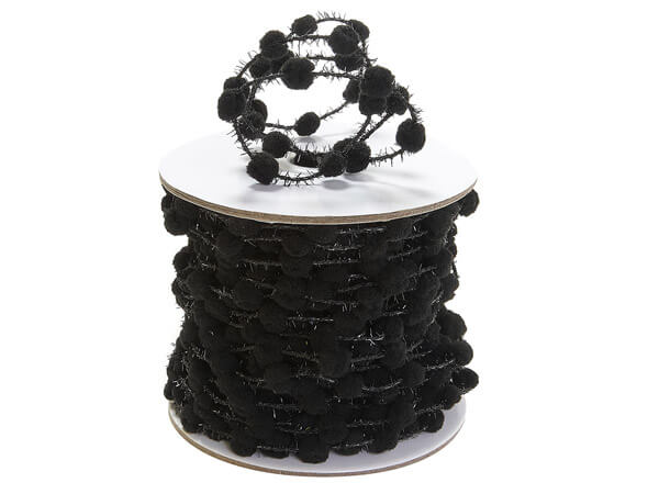 Pom Pom Wired Cord Trim- Black - 1/2 inch ball - 1 Yard