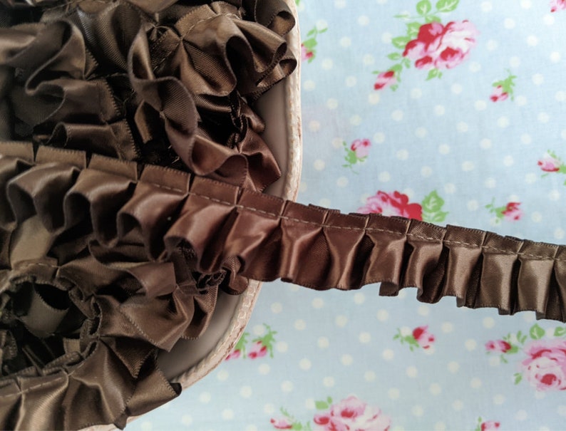 Ruffled Box Pleated Satin Ribbon/Trim - Brown - 7/8 inch - 1 Yard - Sugar Pink Boutique