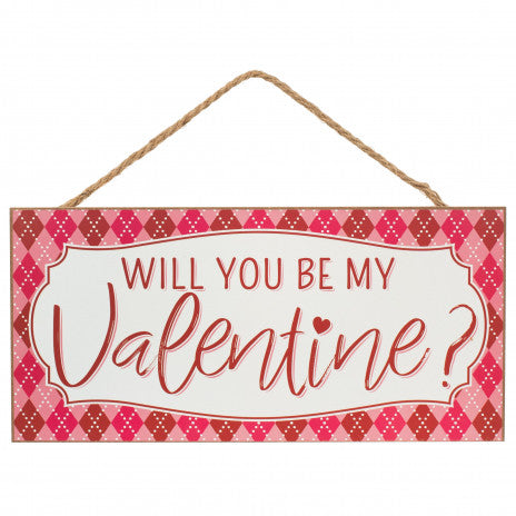 12" Wooden Sign: Valentine Argyle Wreath Decoration - Sugar Pink Boutique