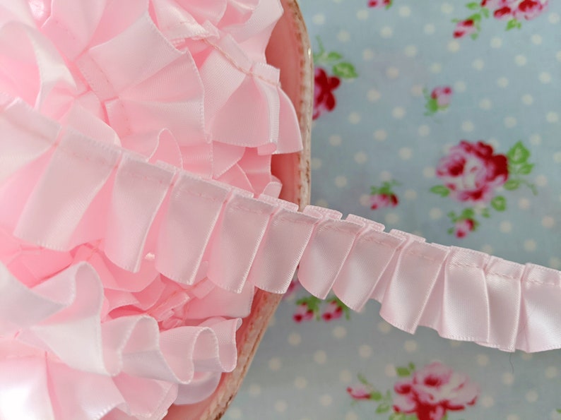 Ruffled Box Pleated Satin Ribbon/Trim - Pale Pink - 7/8 inch - 1 Yard