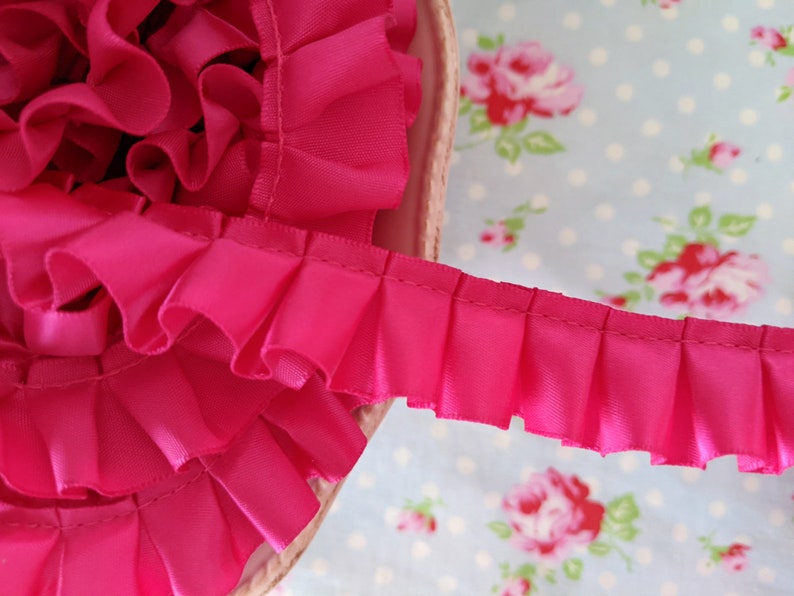 Ruffled Box Pleated Satin Ribbon/Trim - Raspberry Pink - 7/8 inch - 1 Yard - Sugar Pink Boutique