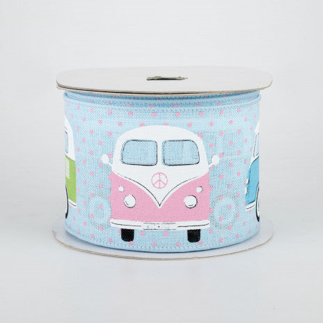 2 1/2 " Vintage Bus Wired Ribbon: Pale Blue - 1 Yard - Sugar Pink Boutique