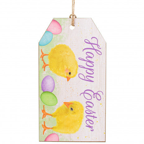 12" Wooden Sign: Happy Easter Tag Wreath Decoration - Sugar Pink Boutique