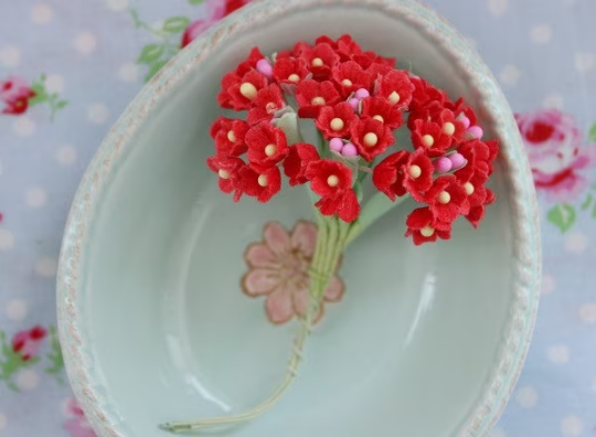 Forget Me Not Vintage Style Millinery Paper Flower Bouquet - Red - 1 Bouquet - Sugar Pink Boutique