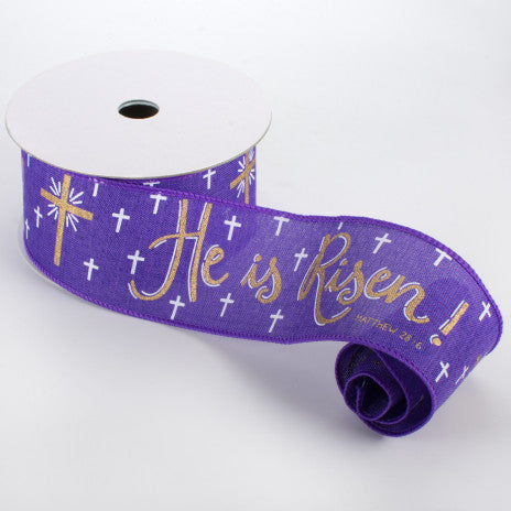 2 1/2" "He Is Risen" Wired Ribbon: Purple - 1 Yard - Sugar Pink Boutique