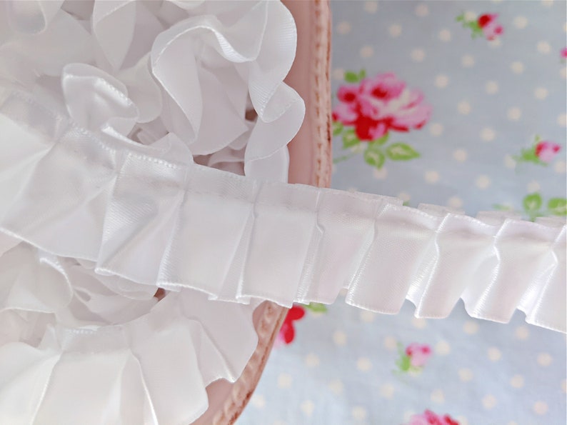 Ruffled Box Pleated Satin Ribbon/Trim - White - 7/8 inch - 1 Yard - Sugar Pink Boutique