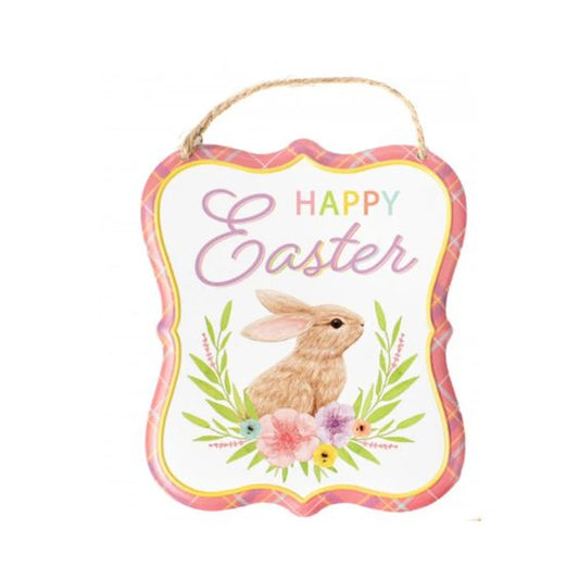 7" Embossed Edging "Happy Easter" Metal Hanging Sign - Sugar Pink Boutique
