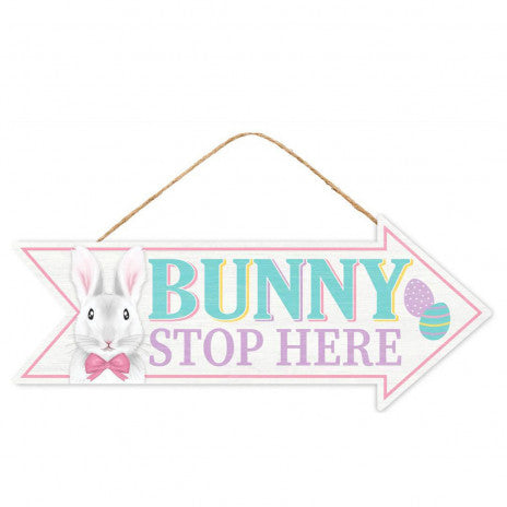 16" Bunny Stop Here Arrow Wooden Sign Wreath Decoration - Sugar Pink Boutique