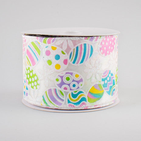 2 1/2" Glitter Daisy Eggs Wired Ribbon: Pink - 1 Yard - Sugar Pink Boutique