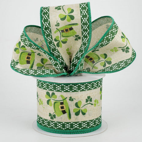 2 1/2" St. Patrick's Day Fun Linen Wired Ribbon - 1 Yard - Sugar Pink Boutique