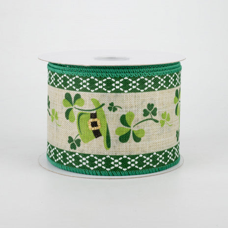 2 1/2" St. Patrick's Day Fun Linen Wired Ribbon - 1 Yard - Sugar Pink Boutique