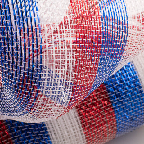 10" Poly Deco Mesh: Deluxe Stripe Patriotic - 10 Yard Roll - Sugar Pink Boutique