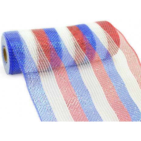 10" Poly Deco Mesh: Deluxe Stripe Patriotic - 10 Yard Roll - Sugar Pink Boutique