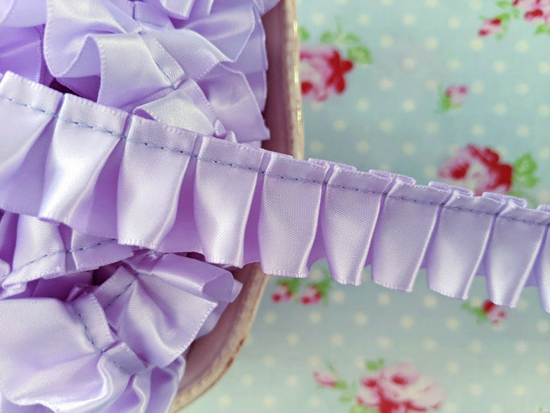 Ruffled Box Pleated Satin Ribbon/Trim - Lavender - 7/8 inch - 1 Yard - Sugar Pink Boutique