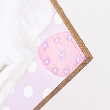 12" Wooden Sign: Happy Easter With Bunny Wreath Decoration - Sugar Pink Boutique