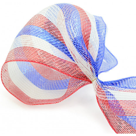 10" Poly Deco Mesh: Deluxe Stripe Patriotic - 10 Yard Roll - Sugar Pink Boutique