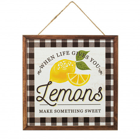 10" Square Wooden Sign: Sweet Life Lemons - Sugar Pink Boutique