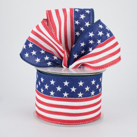 Stars & Stripes Wired Ribbon: Red, White, Blue - 1 Yard - Sugar Pink Boutique