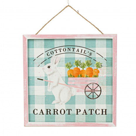 10" Square Wooden Sign: Cottontail's Carrot Patch Wreath Decoration - Sugar Pink Boutique