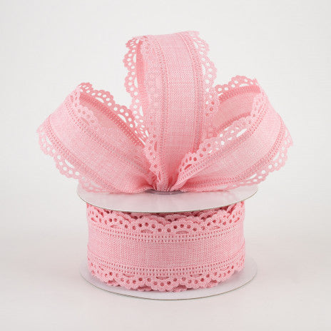 1 1/2" Scalloped Edge Wired Ribbon: Rose Pink - 1 Yard - Sugar Pink Boutique