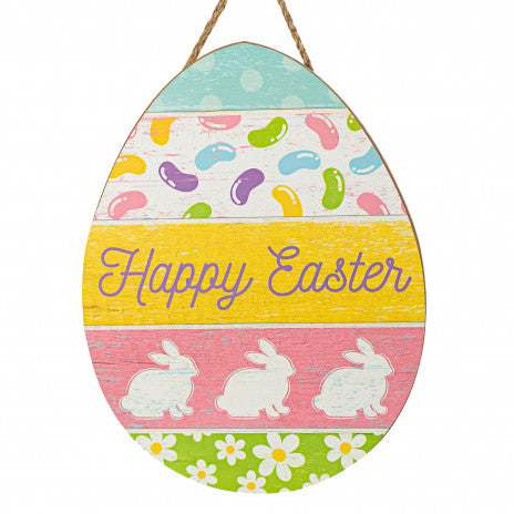 12" Happy Easter Egg Shape Wooden Sign Wreath Decoration - Sugar Pink Boutique