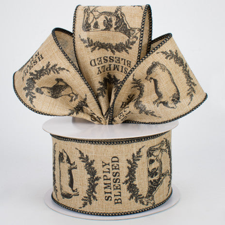 2 1/2" Farmhouse Animals Wired Ribbon: Light Beige & Black - 1 Yard - Sugar Pink Boutique