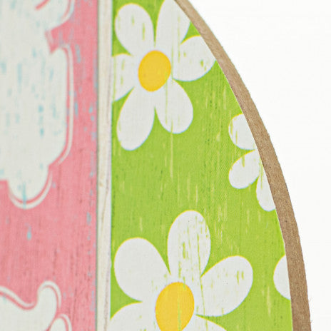 12" Happy Easter Egg Shape Wooden Sign Wreath Decoration - Sugar Pink Boutique