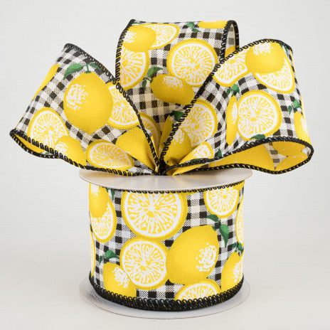 2 1/2" Gingham Lemons Wired Ribbon: Black - 1 Yard - Sugar Pink Boutique