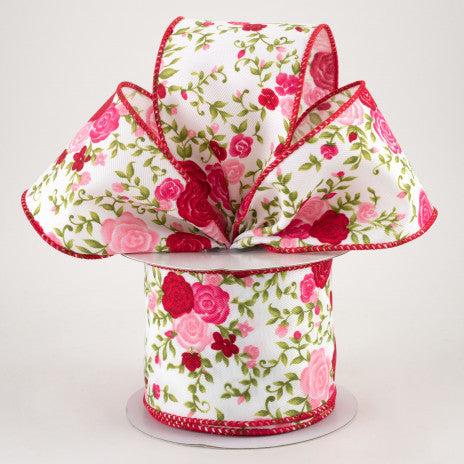 2 1/2" Mini Roses Wired Ribbon: Red & Pink - 1 Yard - Sugar Pink Boutique