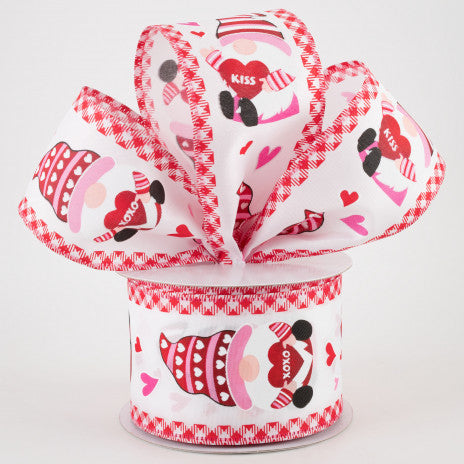 2 1/2" Valentine's Day Gnomes Red Gingham Edge Wired Ribbon - 1 Yard - Sugar Pink Boutique