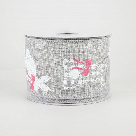2 1/2" Patterned Bunnies Wired Ribbon: Light Grey -1 Yard - Sugar Pink Boutique