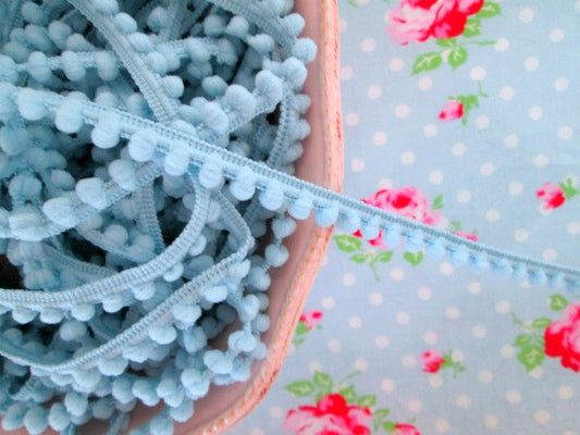 Baby Pom Pom Trim - Blueberry Blue - 1/4 inch Ball Fringe - 1 Yard - Sugar Pink Boutique