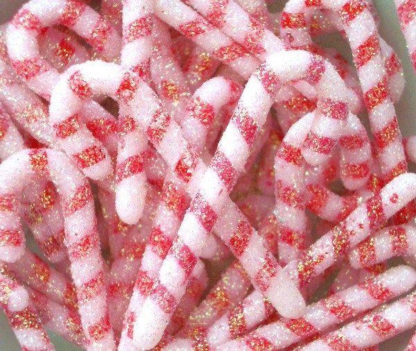 Glittered Candy Cane Embellishments - 2 inch - Set of 4