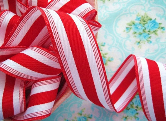 Striped Grosgrain Ribbon -  Candy Cane - 1 1/2 inch - 1 Yard - Sugar Pink Boutique