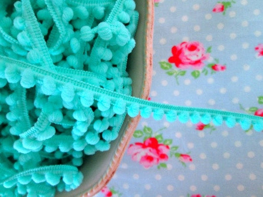 Baby Pom Pom Trim - Aqua Green - 1/4 inch Ball Fringe - 1 Yard - Sugar Pink Boutique